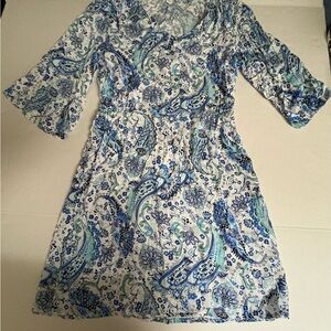 C EST 1946 Small Blue white Paisley Short Sleeve Dress